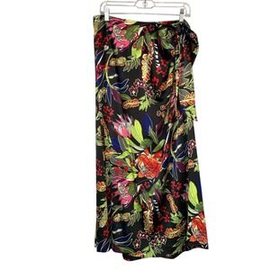 Chico's black satin‎ multi botanical floral sarong wrap maxi skirt. Size 1 (8)